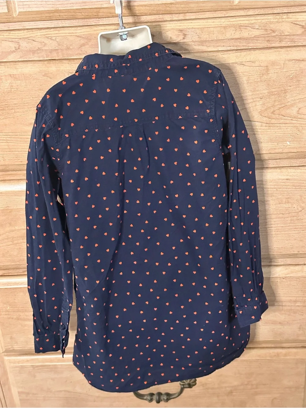OshKosh B'gosh Navy Long Sleeve Top with Red Heart Print | Size 10 Y #Valentine